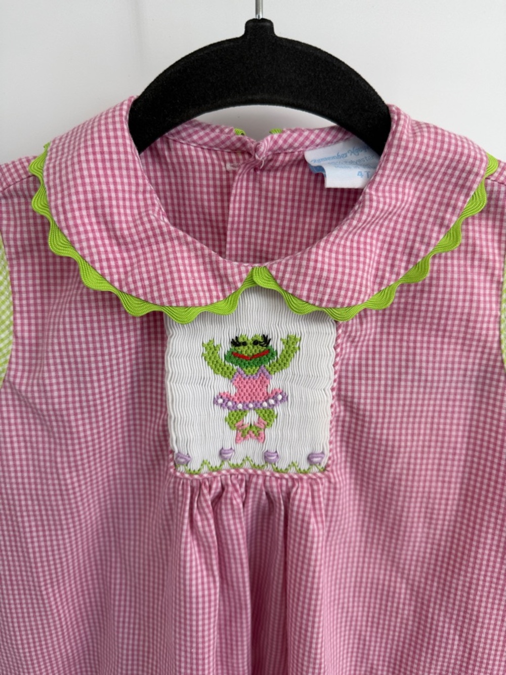 Remember Nguyen smocked rickrack frog ballerina embroidered sleeveless dress 4T